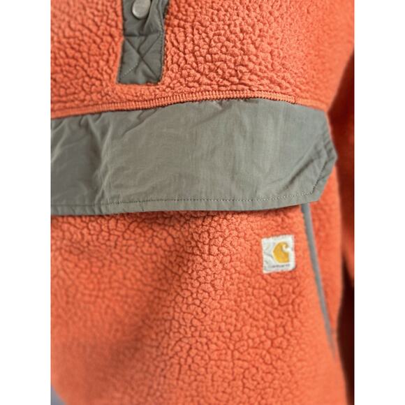 Carhartt Womens Relaxed Fit Fleece Pullover M Orange Snap Front Sherpa - Picture 3 of 9